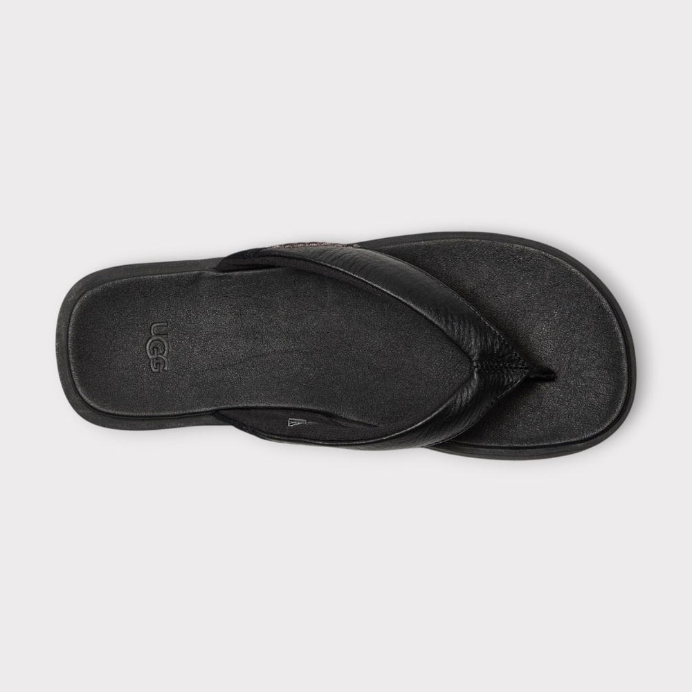 UGG Men's Seaside II Flip Sandals. Black Leather, 1166610 - Picture 5 of 6